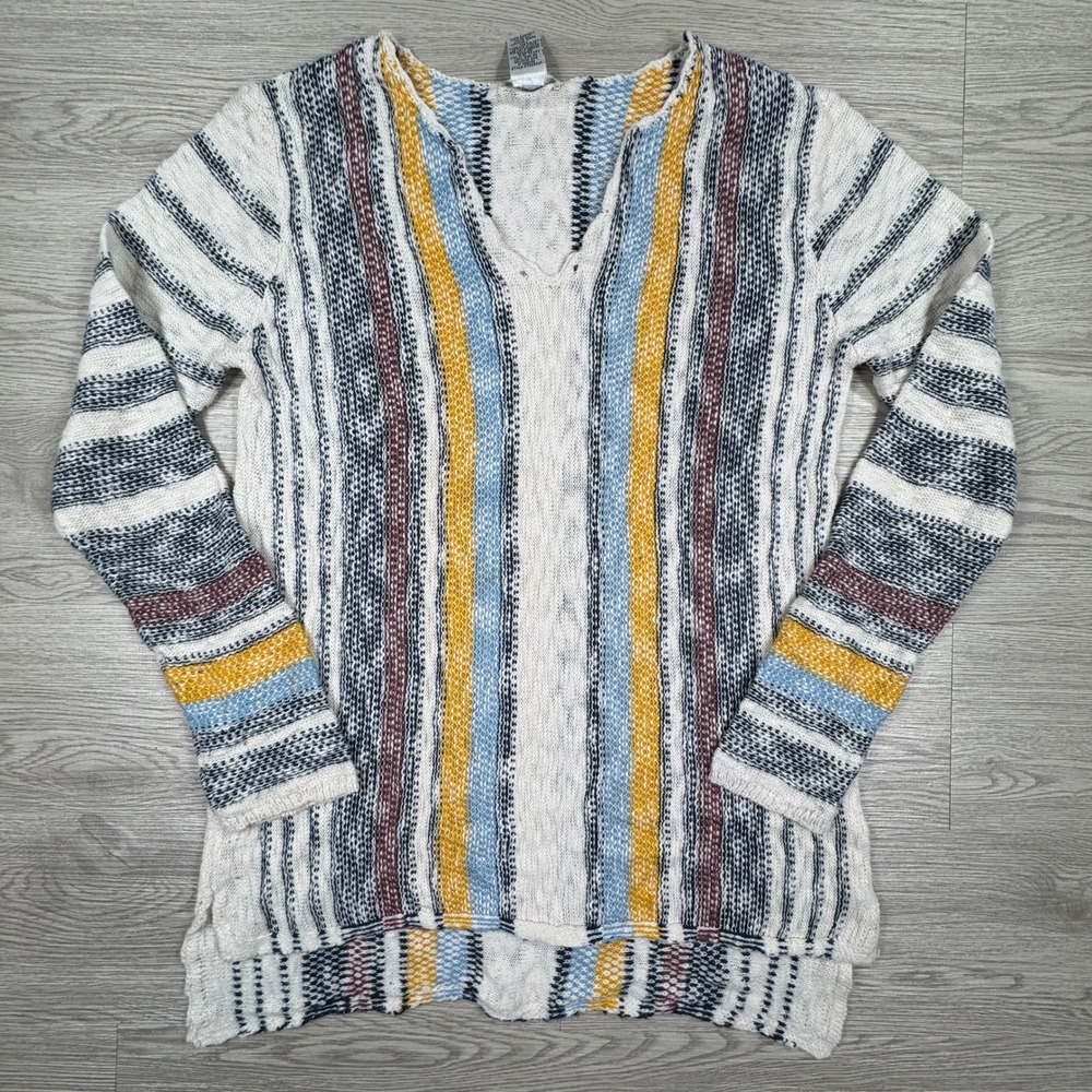 isela Women's Sweater V-Neck‎ Striped Knit Multi-Color Med Lightweight Pullover